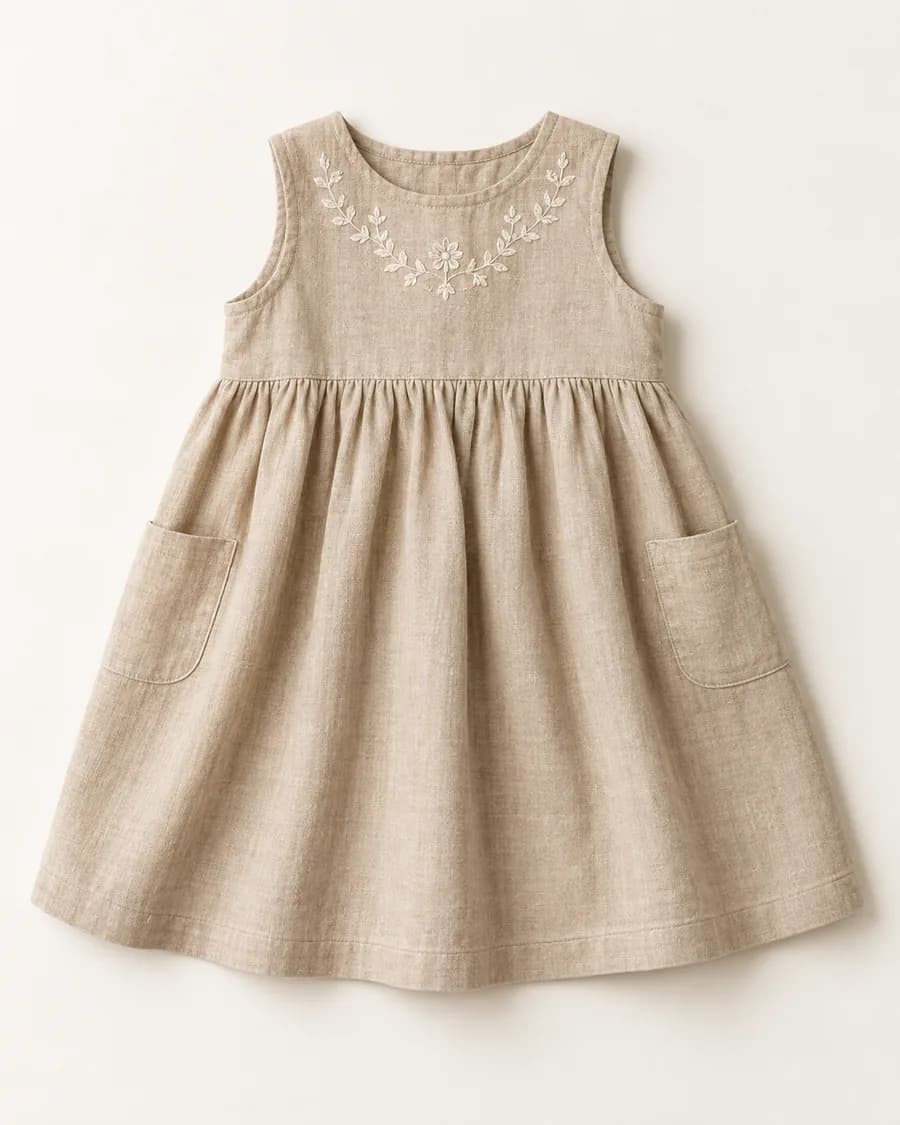 Vestido de linho com bordado Exemplo Petit, tamanho 6 anos