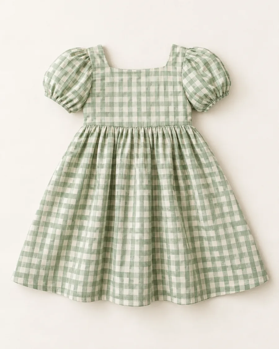 Vestido xadrez de manga bufante Exemplo Petit, tamanho 3 anos